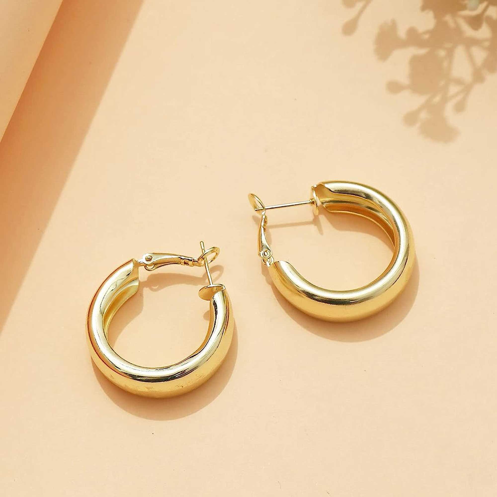 Buy WOWSHOW Large Big Gold Hoop Earrings Wide Flat Hoop Earrings Thick Hoops  for Women at Amazon.in